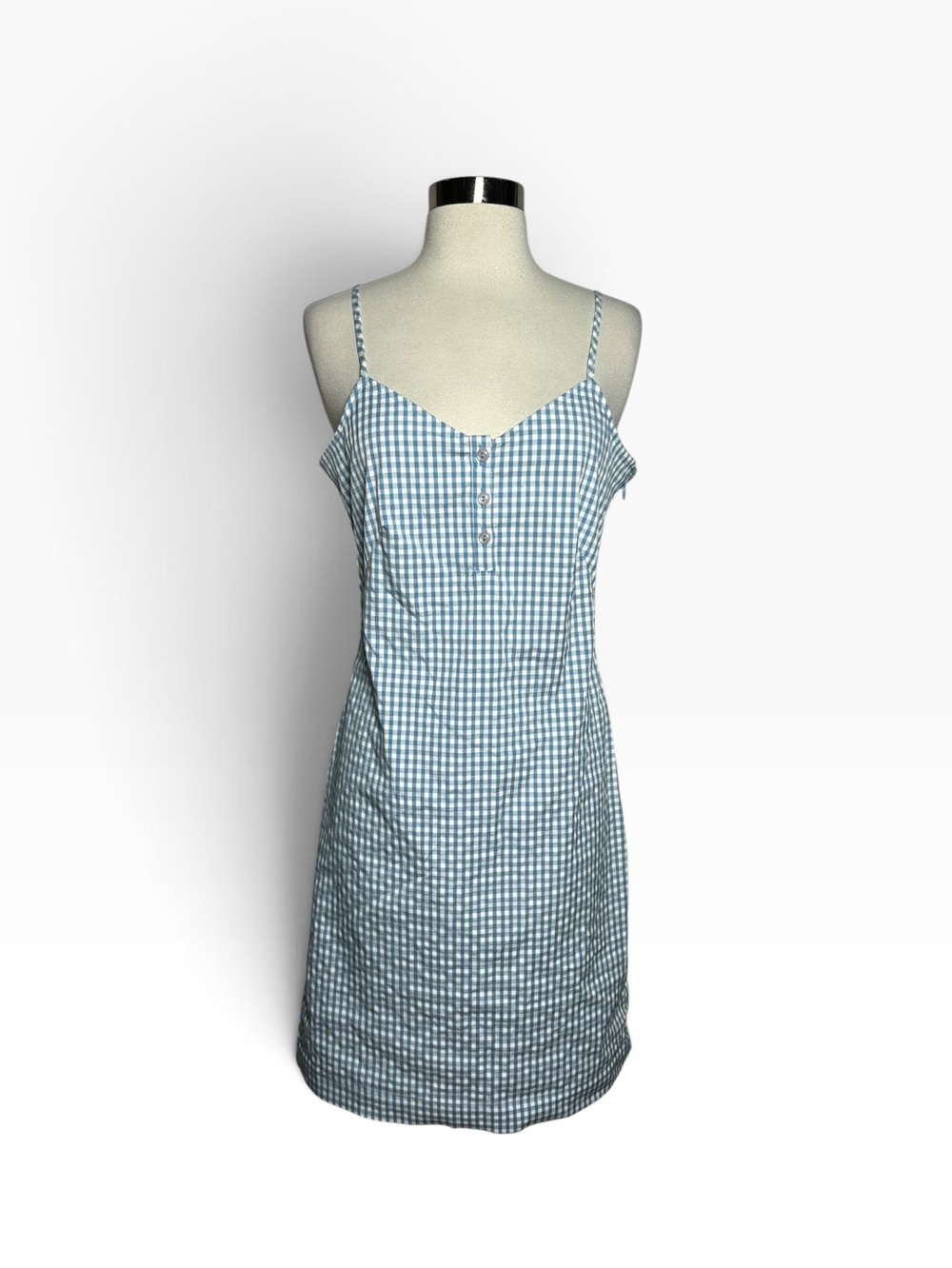 Vintage Esprit Blue White Gingham Check Button Front Cami Slip Dress Size 7/8